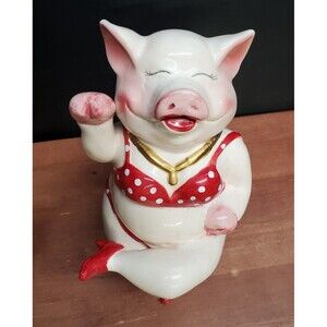 Polka Dot Bikini Wearing Pig Ceramic Piggy Bank